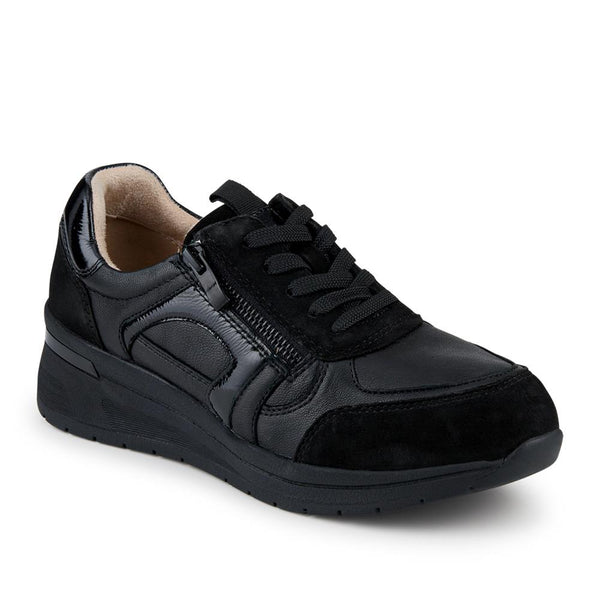 jones bootmaker Women's Alvira Wide Fit Leather Trainers - Black