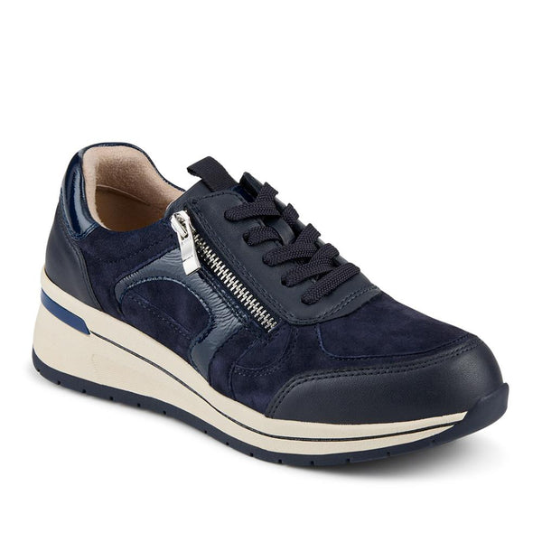 jones bootmaker Women's Alvira Wide Fit Leather Trainers - Navy