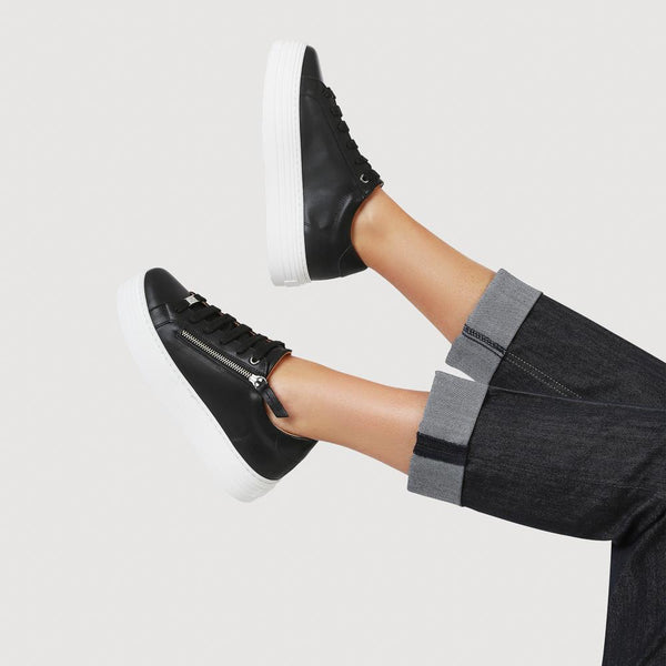 Jones Bootmaker Women's Amaliada Leather Platform Trainers - Black
