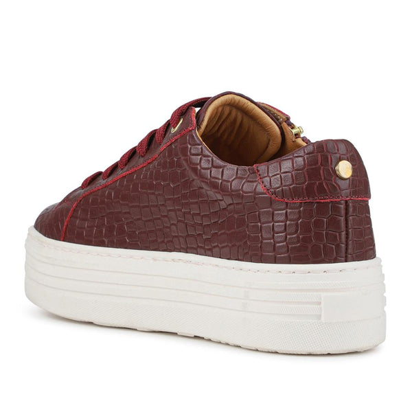 Jones Bootmaker Women's Amaliada Leather Platform Trainers - Burgundy Croc