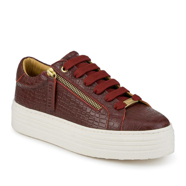 jones bootmaker Women's Amaliada Leather Platform Trainers - Burgundy Croc