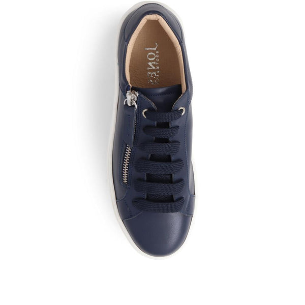 Jones Bootmaker Women's Amaliada Leather Platform Trainers - Navy