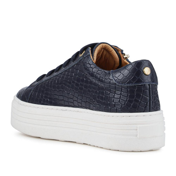 Jones Bootmaker Women's Amaliada Leather Platform Trainers - Navy Croc