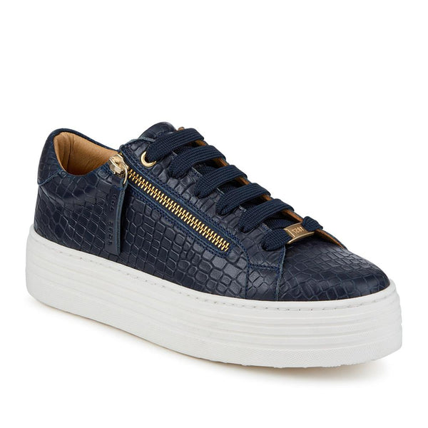 jones bootmaker Women's Amaliada Leather Platform Trainers - Navy Croc