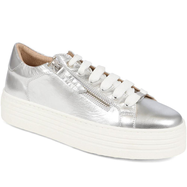 jones bootmaker Women's Amaliada Leather Platform Trainers - Silver