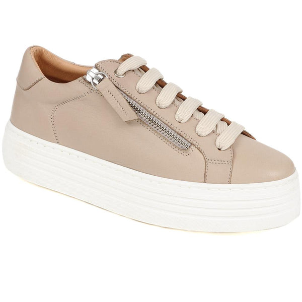 jones bootmaker Women's Amaliada Leather Platform Trainers - Stone