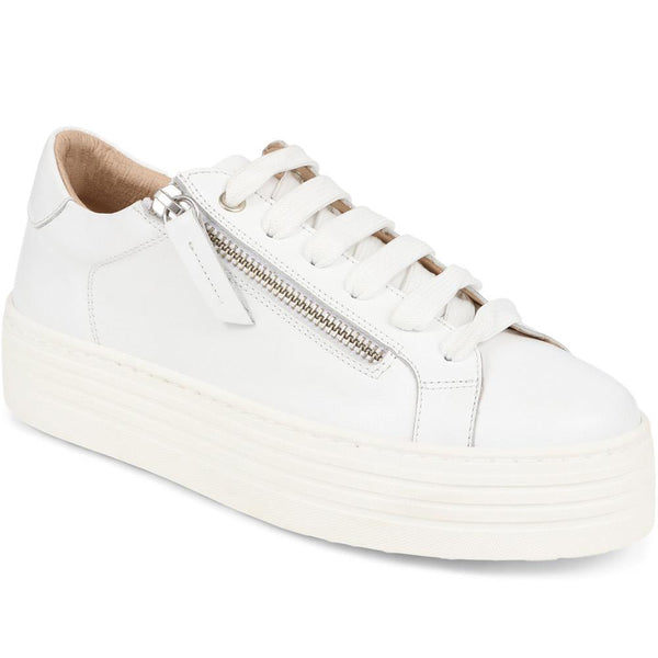 jones bootmaker Women's Amaliada Leather Platform Trainers - White