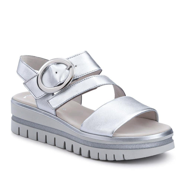 jones bootmaker Women's Amarillo Gabor Leather Chunky Buckled Sandals - Metallic