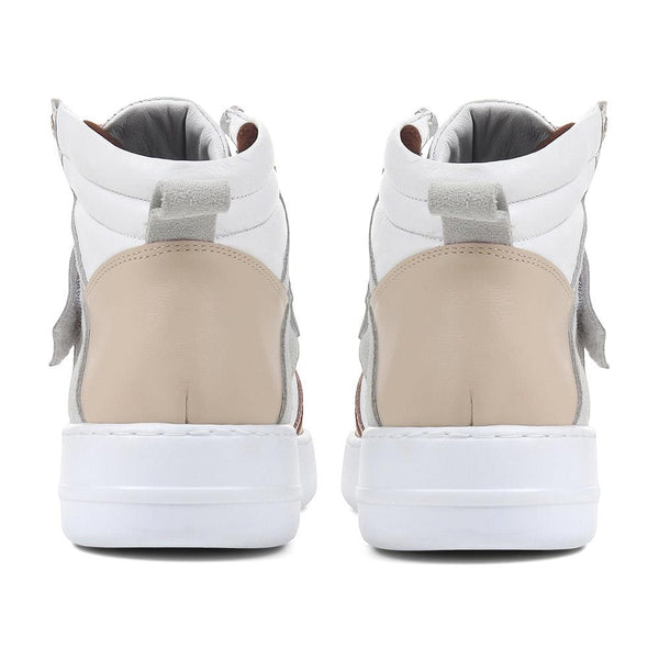 Jones Bootmaker Women's Andra Leather High Top Trainers - Beige-White