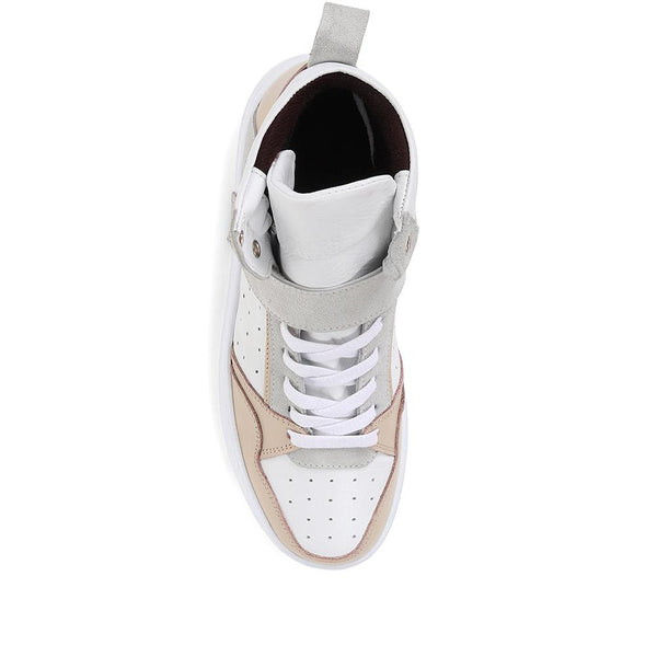 Jones Bootmaker Women's Andra Leather High Top Trainers - Beige-White