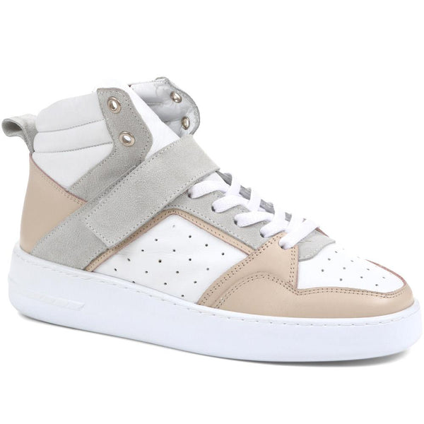 jones bootmaker Women's Andra Leather High Top Trainers - Beige-White