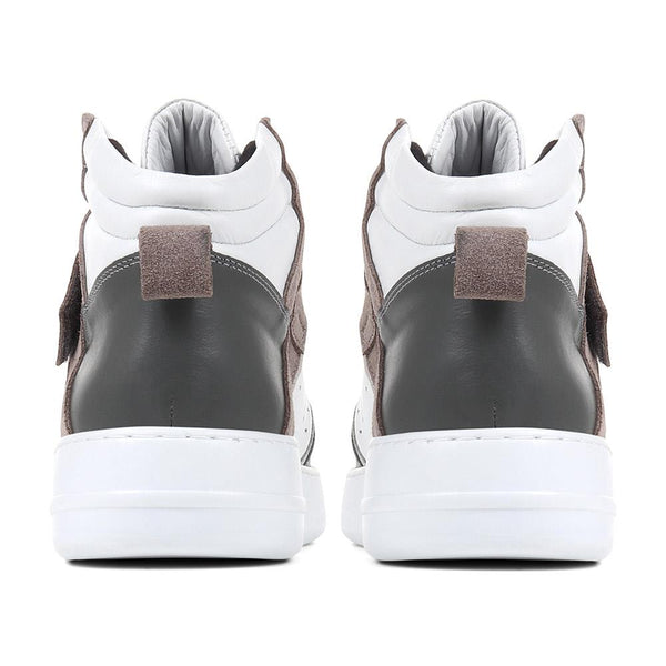 Jones Bootmaker Women's Andra Leather High Top Trainers - White-Grey