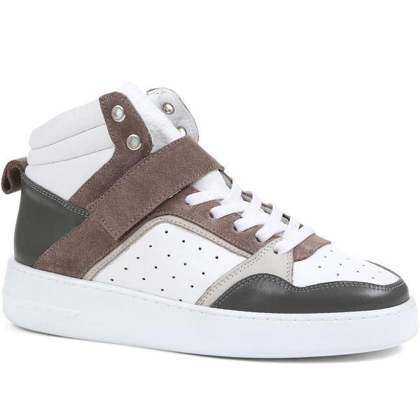 jones bootmaker Women's Andra Leather High Top Trainers - White-Grey