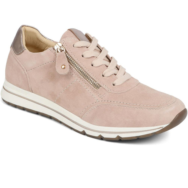 jones bootmaker Women's Antheia Leather Trainers - Sand Suede