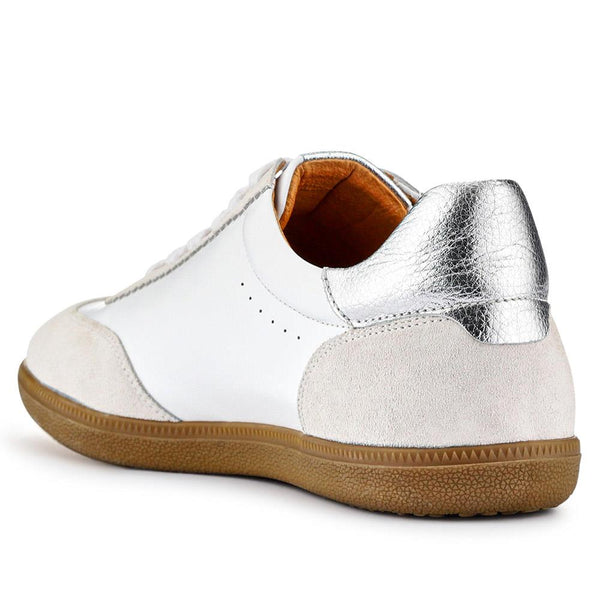 Jones Bootmaker Women's Artea Leather Trainers - White-Silver