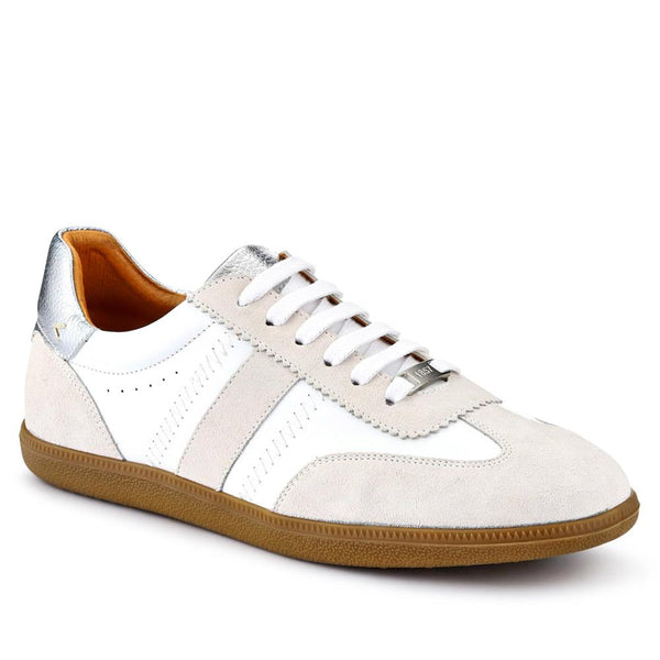 jones bootmaker Women's Artea Leather Trainers - White-Silver