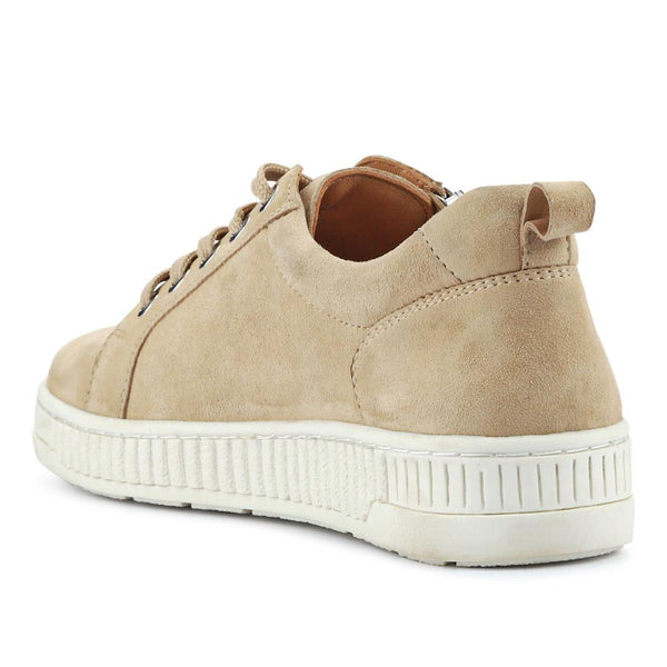 Jones Bootmaker Women's Azure Leather Wide-Fit Trainers - Beige