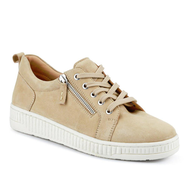 jones bootmaker Women's Azure Leather Wide-Fit Trainers - Beige
