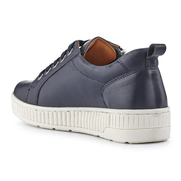 Jones Bootmaker Women's Azure Leather Wide-Fit Trainers - Navy