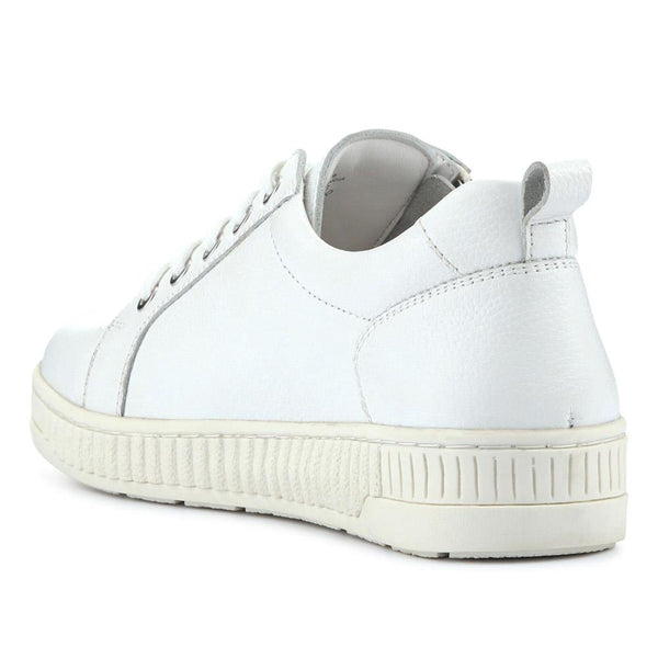 Jones Bootmaker Women's Azure Leather Wide-Fit Trainers - White