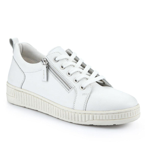 jones bootmaker Women's Azure Leather Wide-Fit Trainers - White