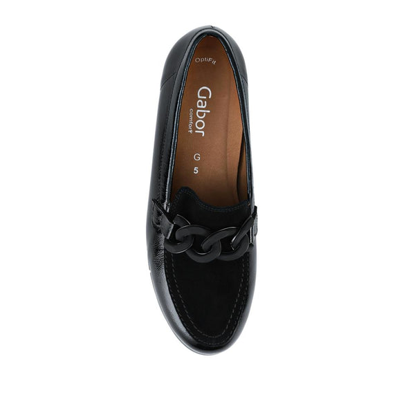 Jones Bootmaker Women's Bea Gabor Leather Chain-Detailed Loafers - Black Patent