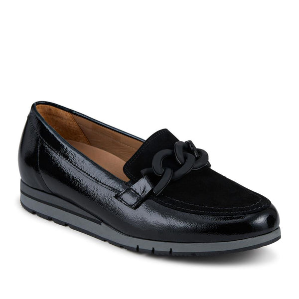 jones bootmaker Women's Bea Gabor Leather Chain-Detailed Loafers - Black Patent