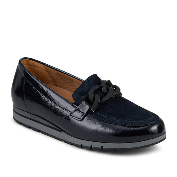 jones bootmaker Women's Bea Gabor Leather Chain-Detailed Loafers - Navy Patent