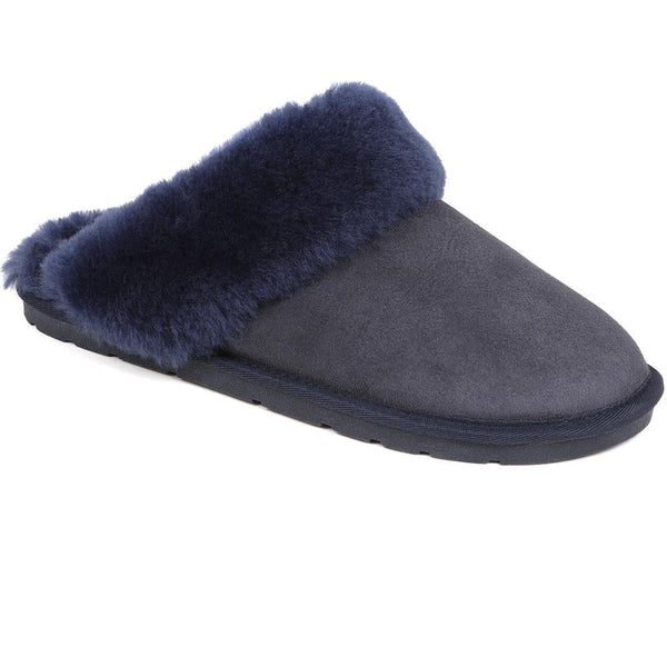 jones bootmaker Women's Bella-Rose Sheepskin Mule Slippers - Navy