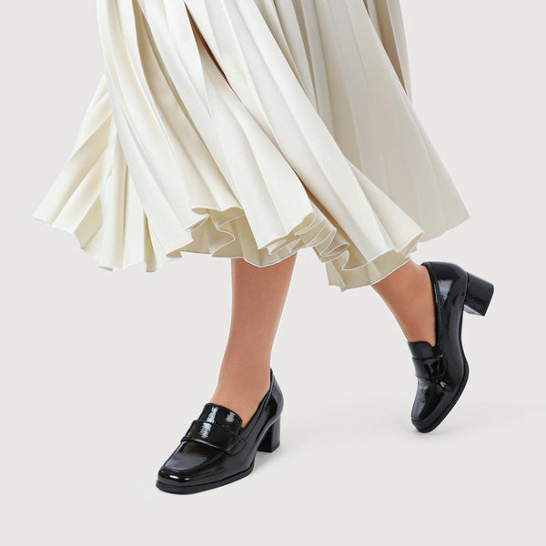 Jones Bootmaker Women's Brielle Patent Leather Heeled Loafers - Black Patent