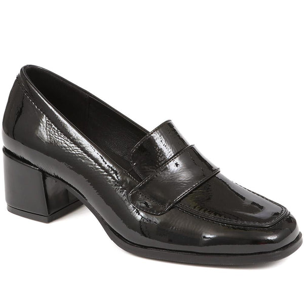 jones bootmaker Women's Brielle Patent Leather Heeled Loafers - Black Patent