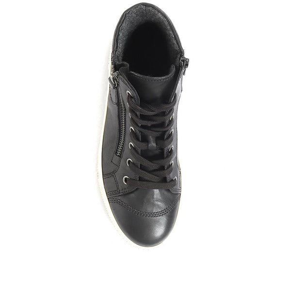 Jones Bootmaker Women's Bulner High Top Leather Trainers - Black Leather