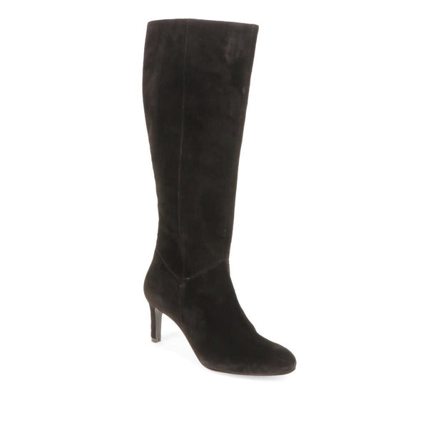jones bootmaker Women's Callee Leather Stiletto Long Boots - Black Suede