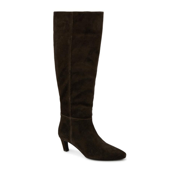 jones bootmaker Women's Candra Leather Stiletto Heel Long Boots - Chocolate Suede