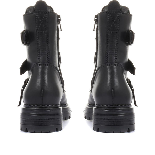 Jones Bootmaker Women's Casimira Buckle Biker Boots - Black Leather