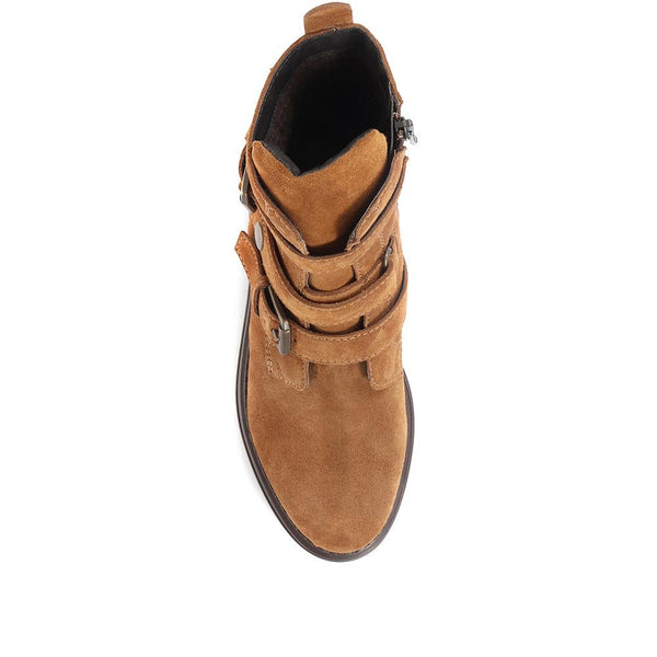 Jones Bootmaker Women's Casimira Buckle Biker Boots - Sand Suede