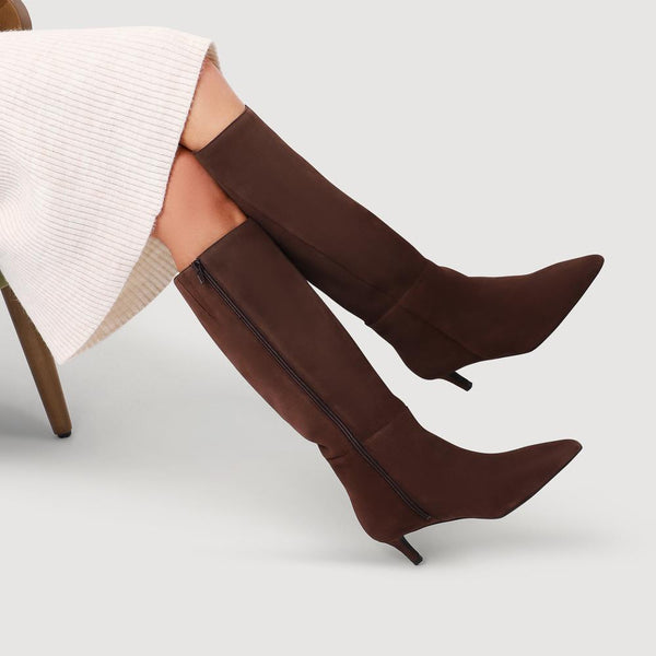 Jones Bootmaker Women's Catia Leather Long Boots - Chocolate Suede