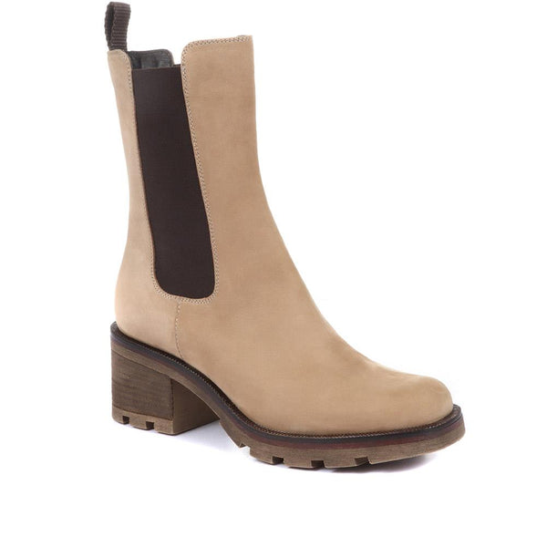 jones bootmaker Women's Clemenzia Block Heeled Chelsea Boots - Beige Nubuck