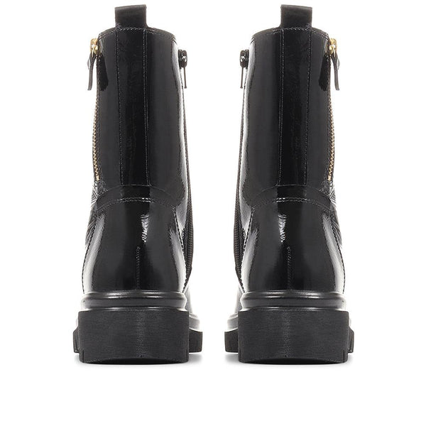 Jones Bootmaker Women's Cottage Patent Combat Boots - Black Patent