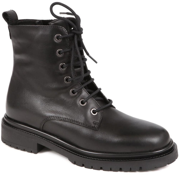 jones bootmaker Women's Davi Leather Lace Up Boots - Black