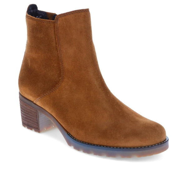 jones bootmaker Women's Delight Block-Heeled Ankle Boots - Cognac Suede