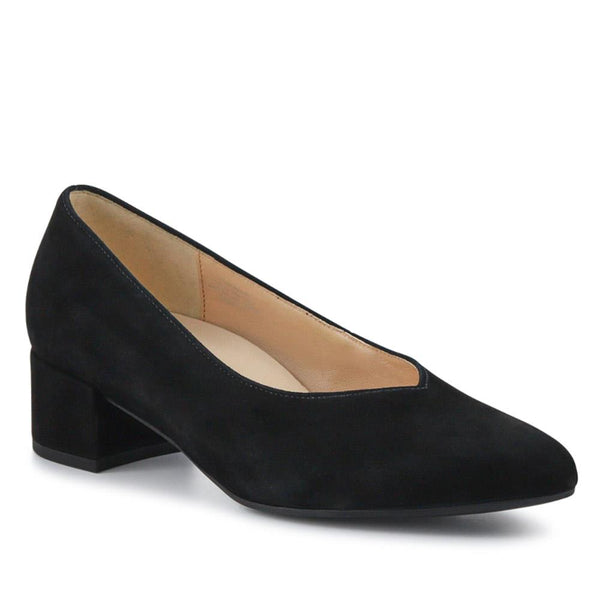 jones bootmaker Women's Dixie Gabor Block Heeled Leather Court Shoes - Black