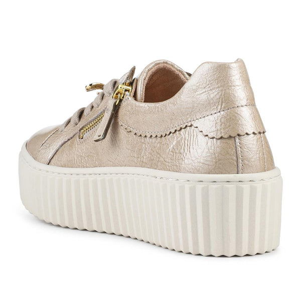 Jones Bootmaker Women's Dotcom Leather Platform Trainers With Bee Brooch - Gold