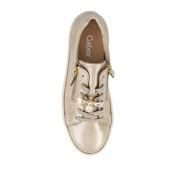 Jones Bootmaker Women's Dotcom Leather Platform Trainers With Bee Brooch - Gold