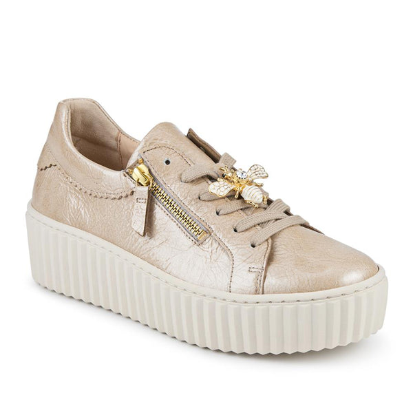 jones bootmaker Women's Dotcom Leather Platform Trainers With Bee Brooch - Gold
