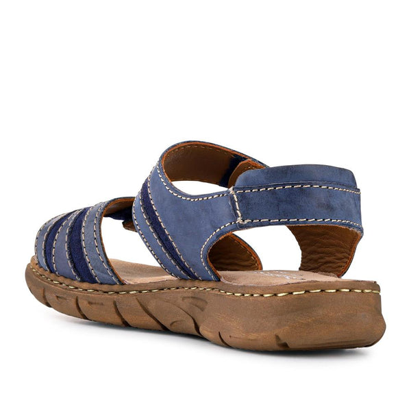 Jones Bootmaker Women's Dual Touch-Fastening Leather Sandals - Blue