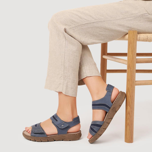 Jones Bootmaker Women's Dual Touch-Fastening Leather Sandals - Blue