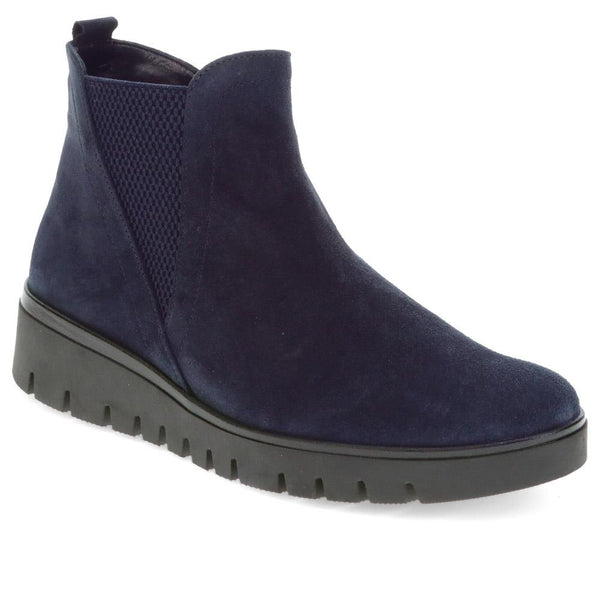 jones bootmaker Women's Dublin Gabor Chunky Leather Ankle Boots - Navy Suede