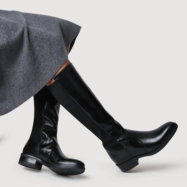 Jones Bootmaker Women's Ellisia Leather Stretch-Fit Long Boots - Black