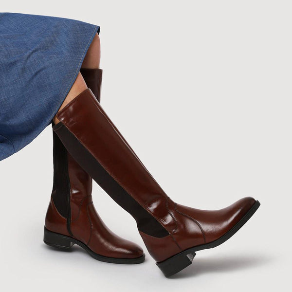 Jones Bootmaker Women's Ellisia Leather Stretch-Fit Long Boots - Brown